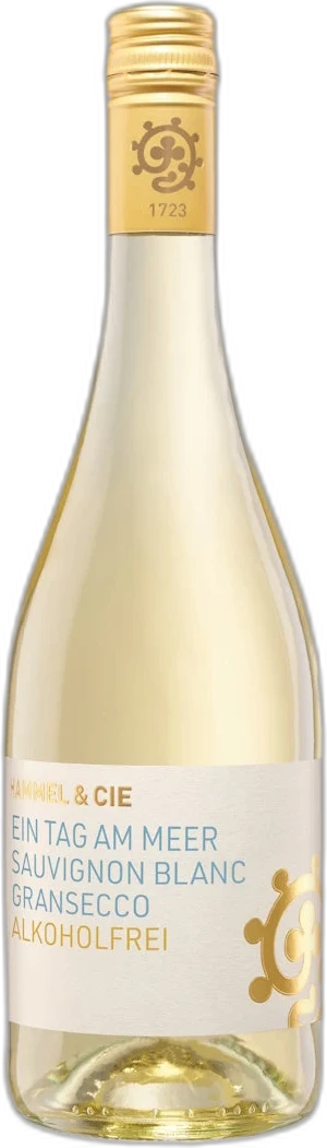 Weingut Hammel & Cie Ein Tag am Meer Sauvignon Blanc Secco Alkoholfrei, helle Flasche mit blauem Etikett