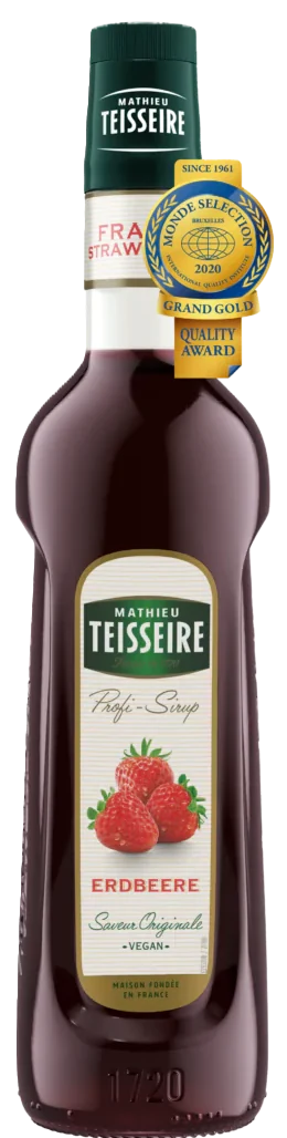 Mathieu Teisseire Erdbeer-Sirup in einer Glasflasche mit rotem Etikett