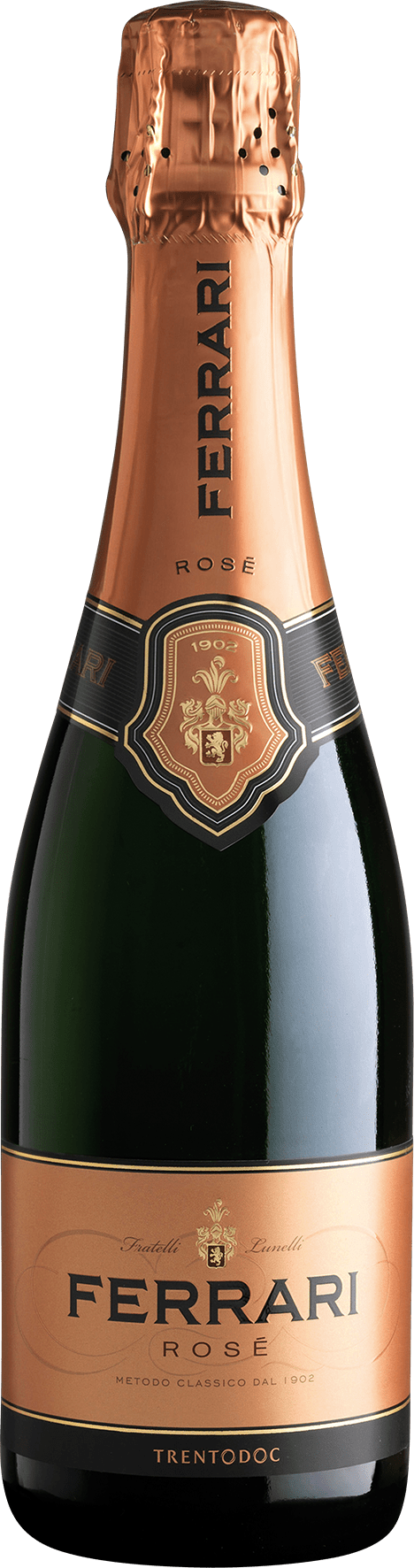 Ferrari Rosé Trentodoc Schaumwein, 0,375-l-Flasche in Altrosa mit feiner Perlage, klassische Flaschengärung aus dem Trentino