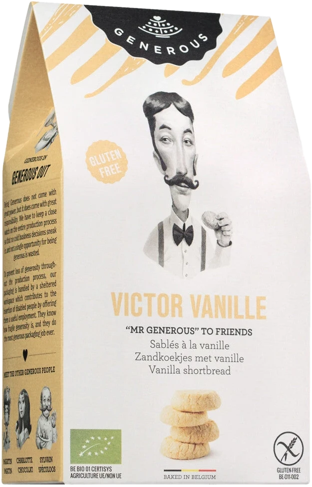 Generous SA Victor Vanille – bio-zertifizierte, glutenfreie Butterkekse mit echter Vanille in einer Packung.