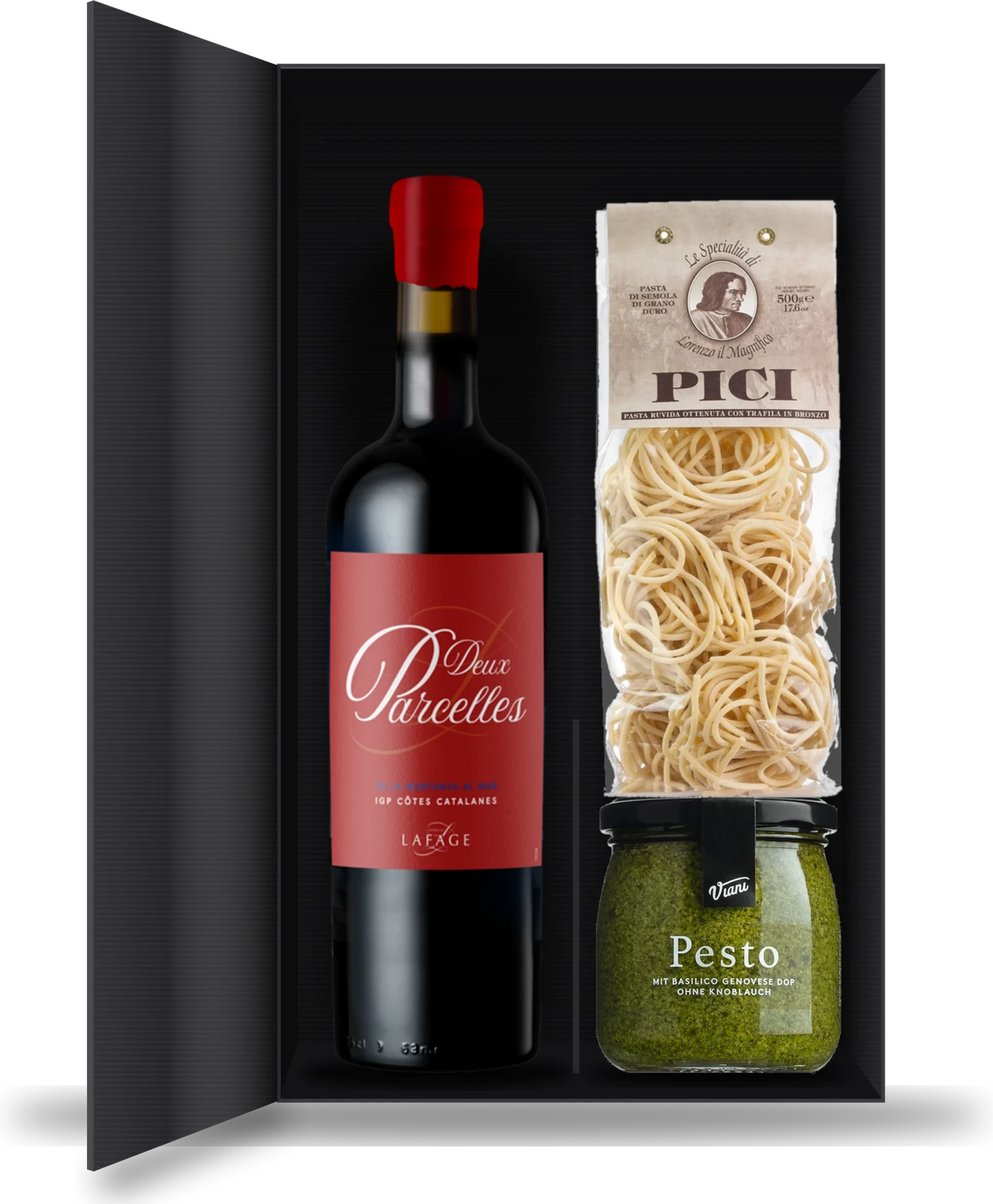 Probierpaket Domaine Lafage Deux Parcelles mit Wein, Pici-Nudeln und Pesto