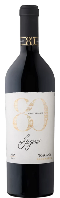 Barbanera Gigino red wine, upright wine bottle with label