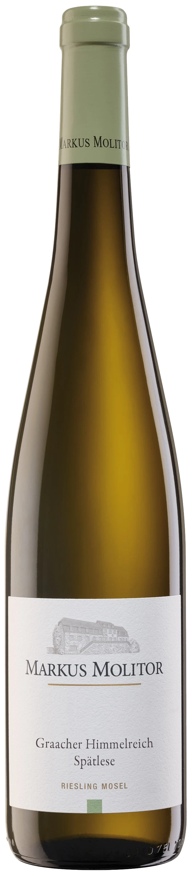 Weingut Markus Molitor Graacher Himmelreich Riesling Spätlese feinherb, Weißweinflasche mit weißem Etikett