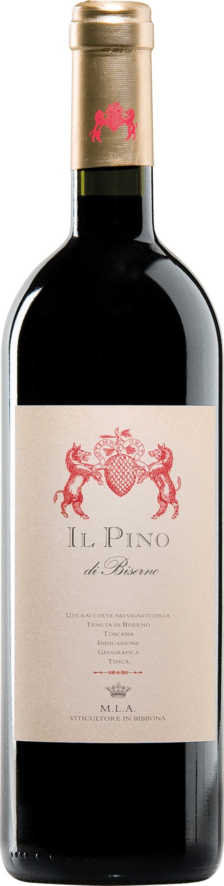 Tenuta di Biserno Il Pino di Biserno Toscana IGT, Rotwein aus der Toskana, dunkle Flasche mit Etikett
