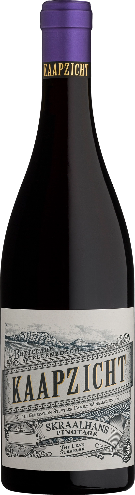 Weinflasche Kaapzicht Estate Skraalhans Pinotage, Rotwein aus Südafrika, mit Etikett