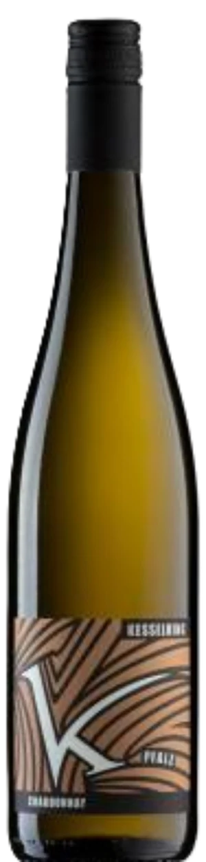 Weißweinflasche Kesselring Chardonnay von Weingut Lukas Kesselring, heller Etikettenhintergrund mit Schriftzug.