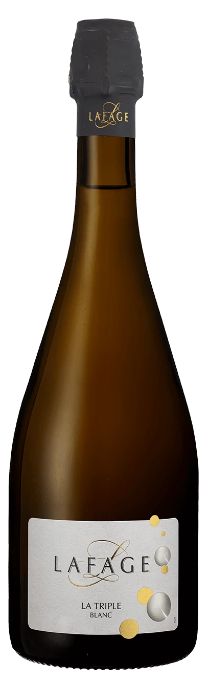 Schaumwein-Cuvée La Triple von Domaine Lafage aus dem Roussillon, dunkle Flasche mit Etikett.