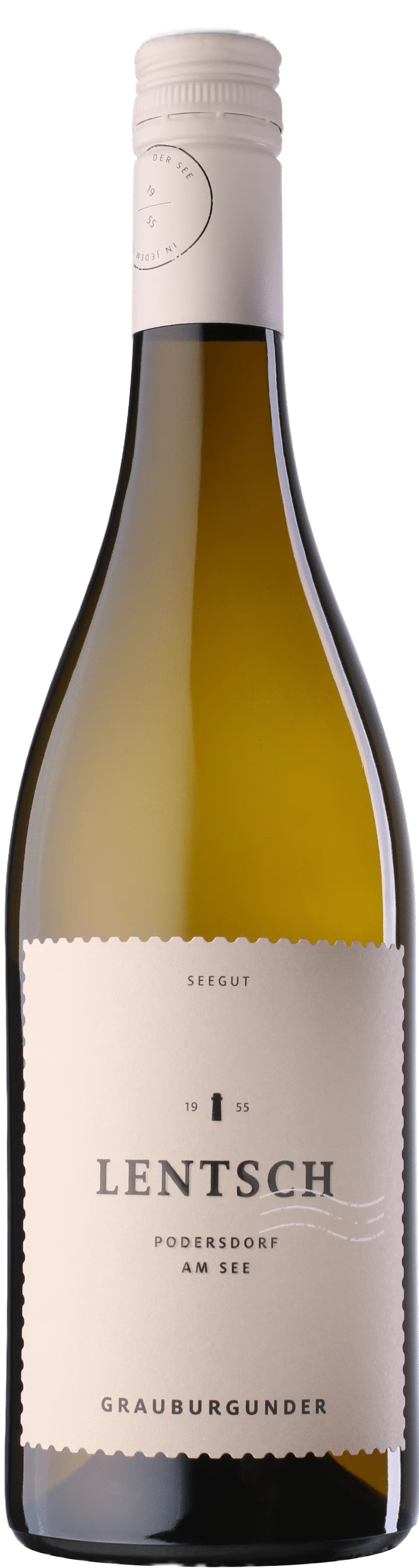 Weingut Lentsch Grauburgunder, Weißwein, stehende Flasche mit hellem Etikett