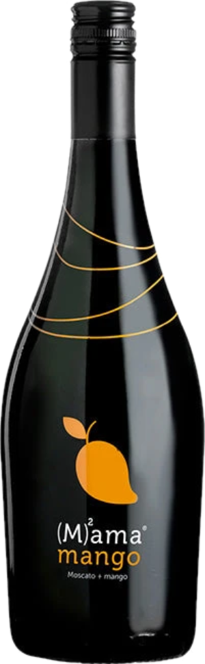 Flasche MAMA Mango Aperitif von Arione S.p.A., mit buntem Etikett in Orange- und Gelbtönen