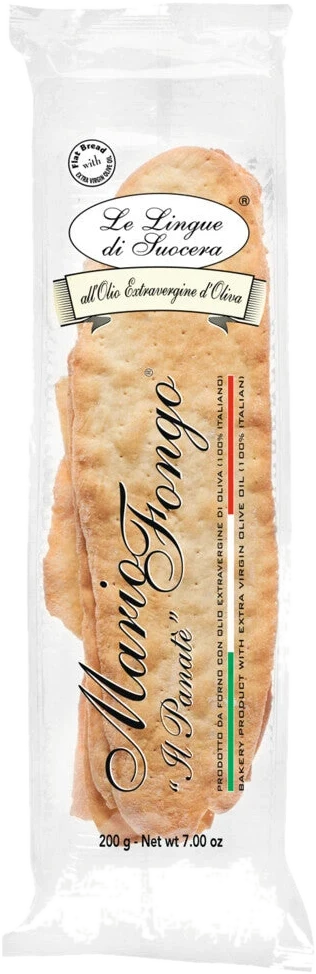 Mario Fongo Lingue di suocera – hauchdünne, knusprige Teigblätter aus dem Piemont, traditionell als Brot-Alternative.