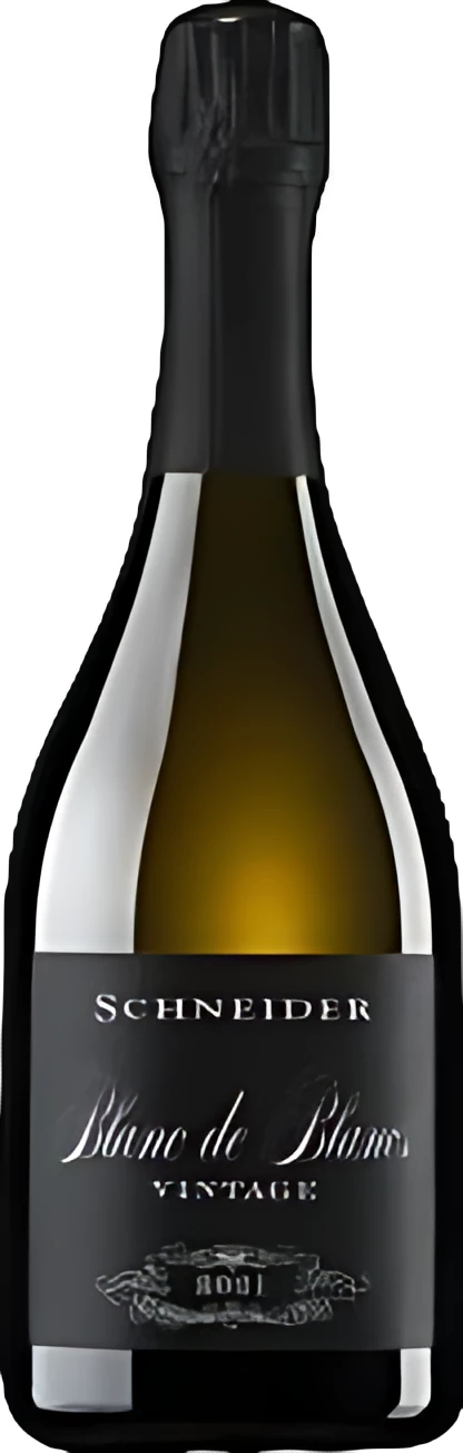 Bottle of Markus Schneider Blanc de Blanc, white wine from the Palatinate, light label with red lettering