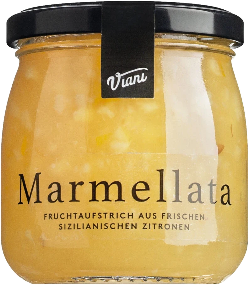 Glas Marmellata Zitrone von Giuseppe Santangelo aus Sizilien mit cremigem Fruchtfleisch und feinen Schalenstücken