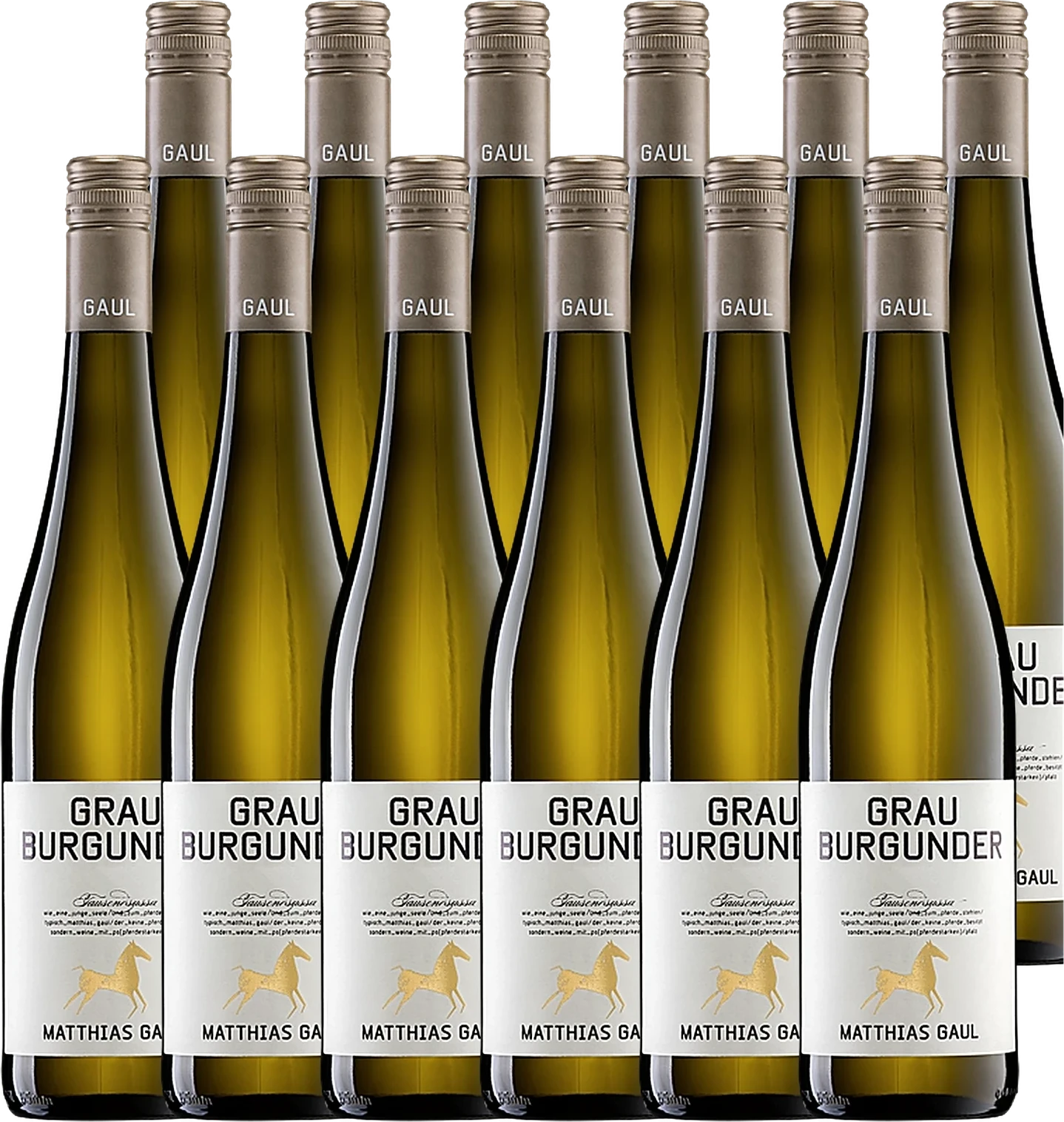 Twelve bottles of Matthias Gaul Grauburgunder Pfalz, put together as a value pack.