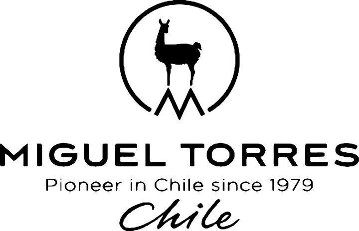 Logo von Miguel Torres Chile mit Lama-Silhouette über einem M und Schriftzug Pioneer in Chile since 1979.