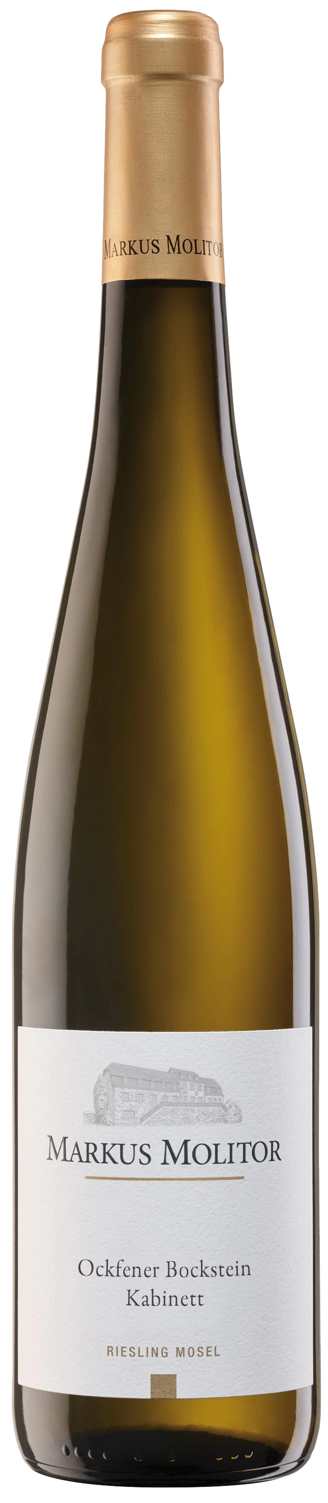 Weingut Markus Molitor Ockfener Bockstein Riesling Kabinett, weiße Weinflasche mit Etikett