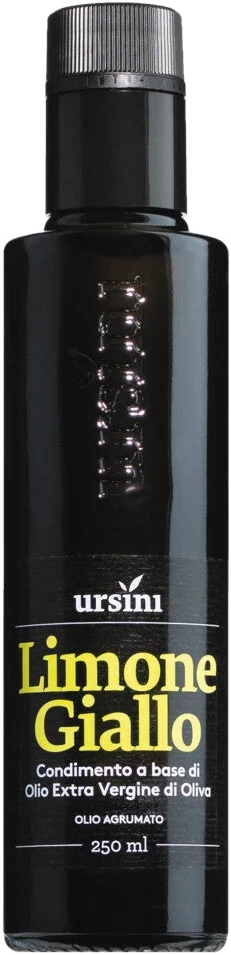 Olio Limone Giallo von Giuseppe Ursini – natives Olivenöl mit Zitrone, kaltgepresst, in einer Glasflasche
