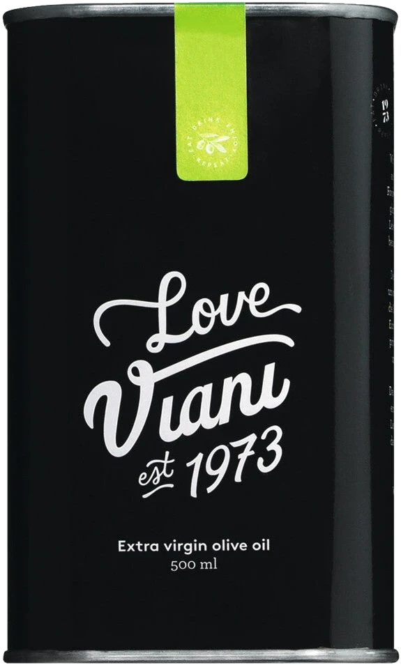Olio Viani Gentle Love Olivenöl in schwarzer Dose, mildfruchtiges Arbequina-Öl aus Katalonien, Nordspanien.