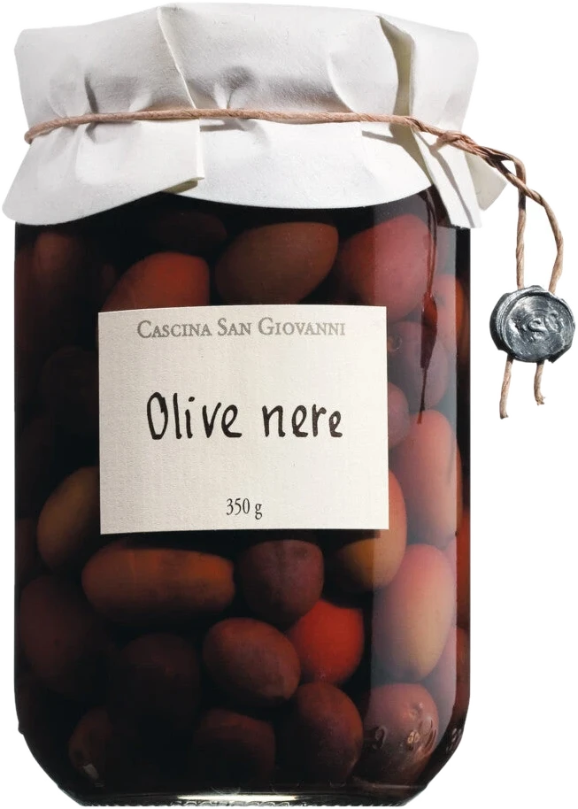 Kleine schwarze Oliven in Salzlake – Olive nere – kräftig, salzig, leicht bitter, kompakt und aromatisch.