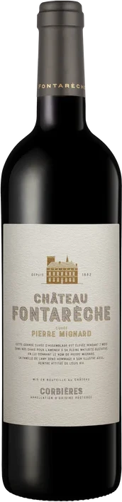 Bottle of red wine Pierre Mignard from Chateau Fontarèche.