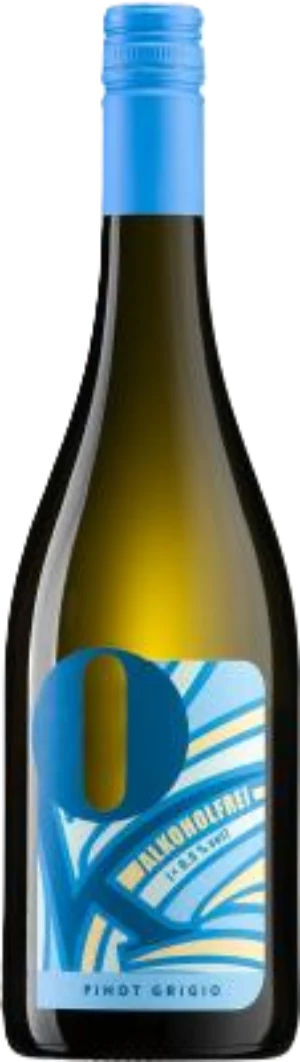 Weingut Lukas Kesselring Pinot Grigio alkoholfrei – helle Weißweinflasche mit Etikett auf weißem Hintergrund