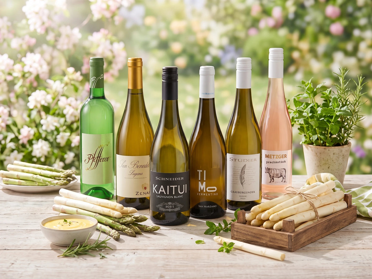 Weißweine für Spargelgerichte: Goldmuskateller, Lugana, Vermentino, Grauburgunder und Blanc de Noir .