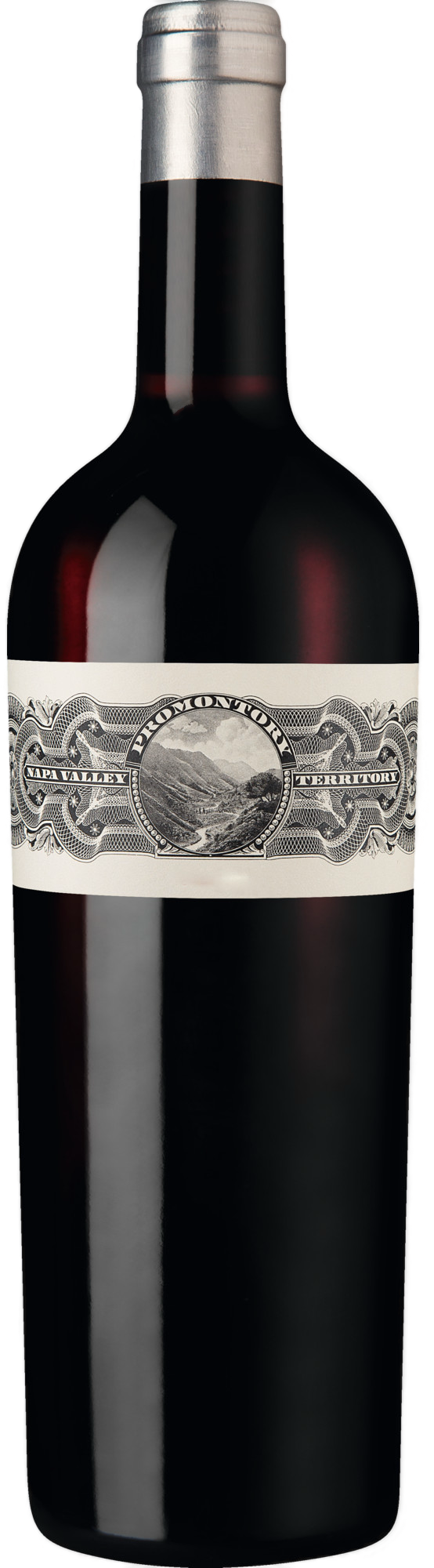 Dunkle Rotweinflasche Promontory Napa Valley 0,75 l von Promontory Winery, Cabernet Franc aus dem Mayacamas-Gebirge.
