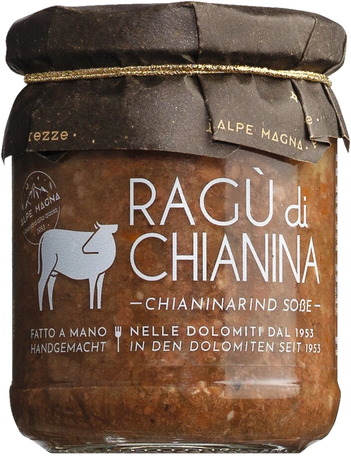 Glas mit Ragù bianco di chianina IGP – weiße Fleischsauce aus toskanischem Chianina-Rind, ohne Tomaten