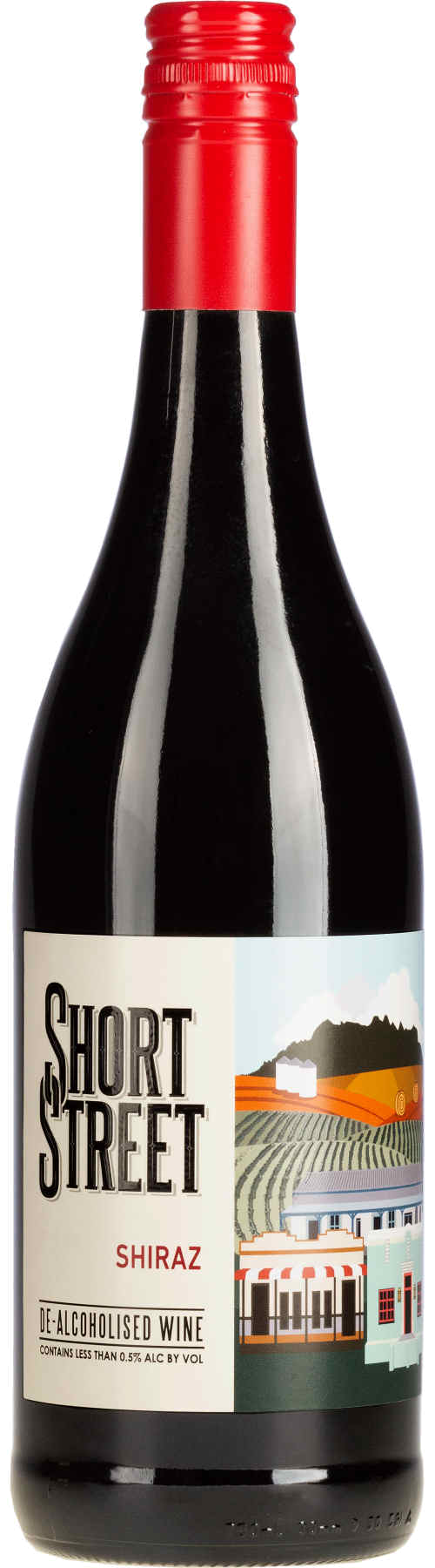 Riebeek Valley Wine Co. Short Street Shiraz alkoholfrei – dunkle Rotweinflasche mit schwarzem Etikett