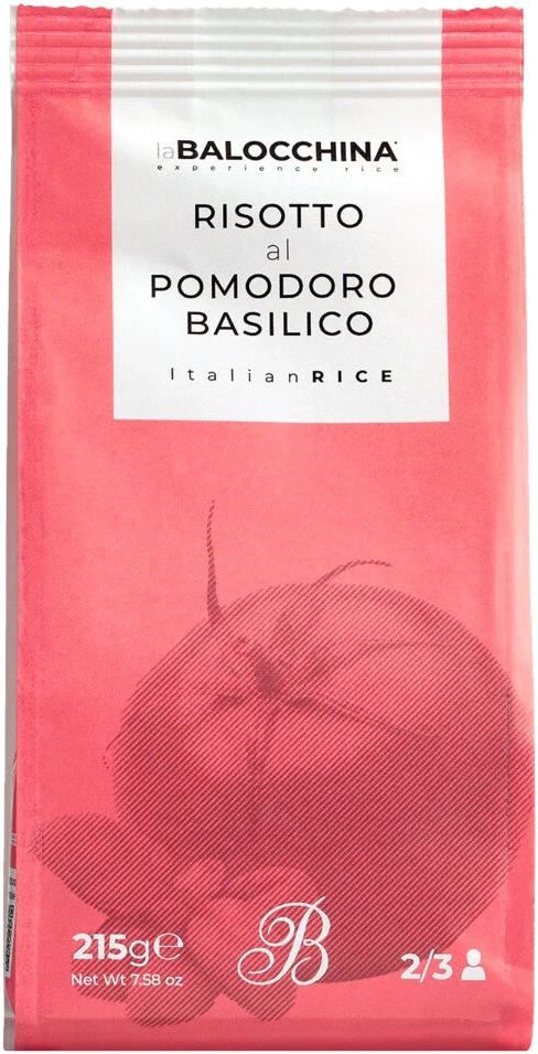 Risotto-Mischung mit getrockneten Tomaten und Basilikum in Packung – Risotto pomodoro e basilico