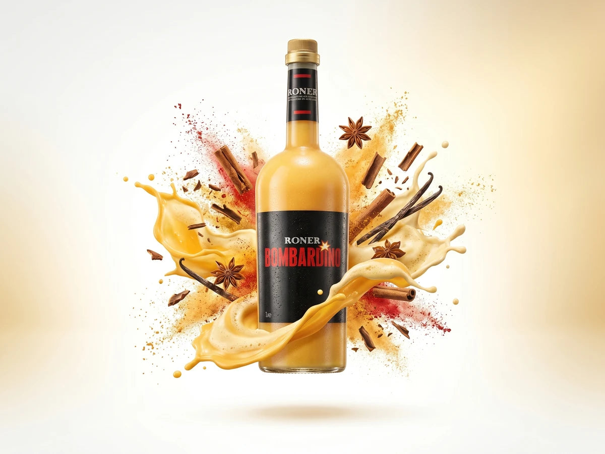 Roner Bombardino 1,0 L – cremiger Eierkognak-Likör der Brennerei Roner aus Tramin, Südtirol, 17 % Vol.