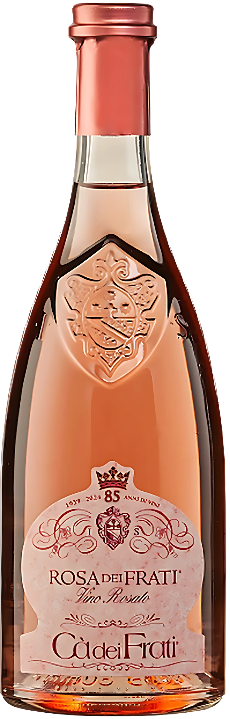 Cà dei Frati Rosa dei Frati DOC, rosé wine, slender bottle in salmon pink with white label