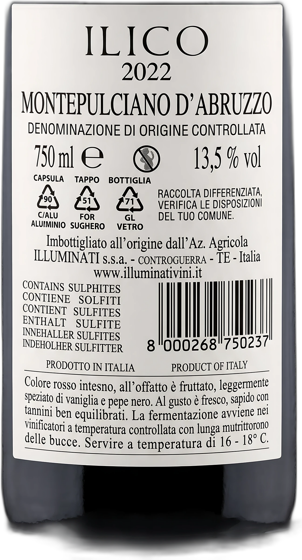 Back label Ilico Montepulciano d'Abruzzo