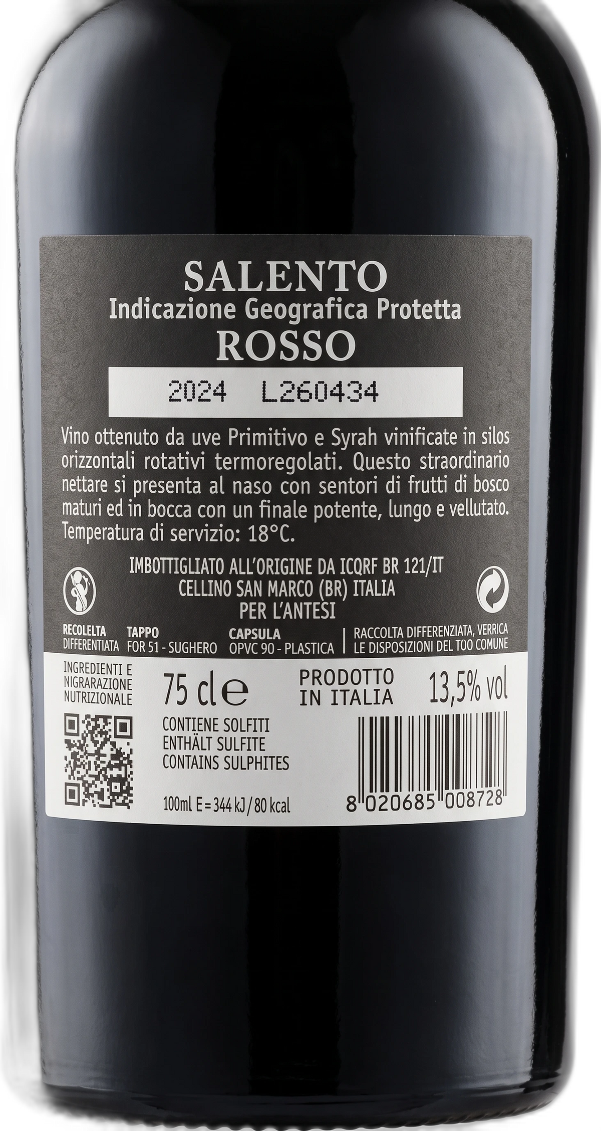 Back label L'Antesi Casalécchio di Sorbo