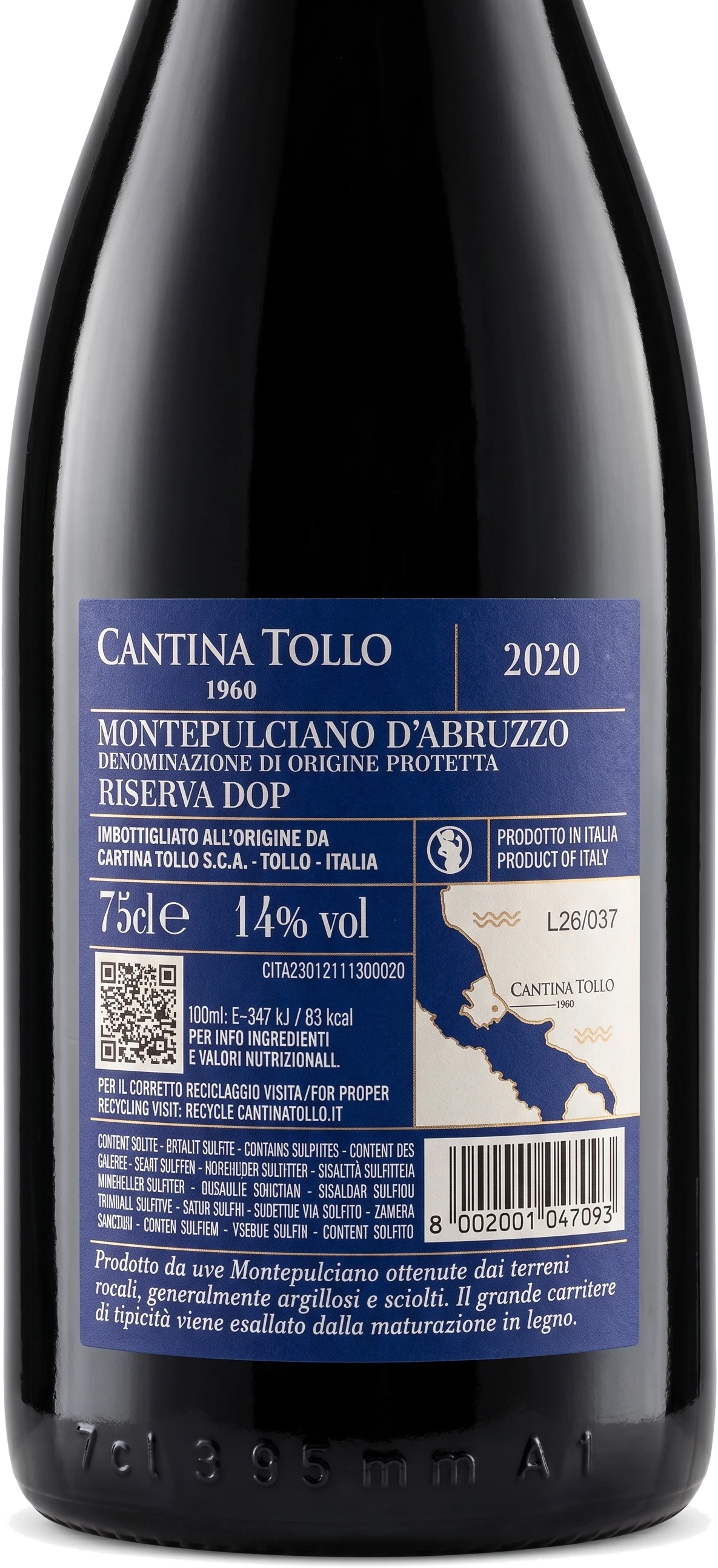 Back label "Mo" Montepulciano d'Abruzzo Riserva DOP