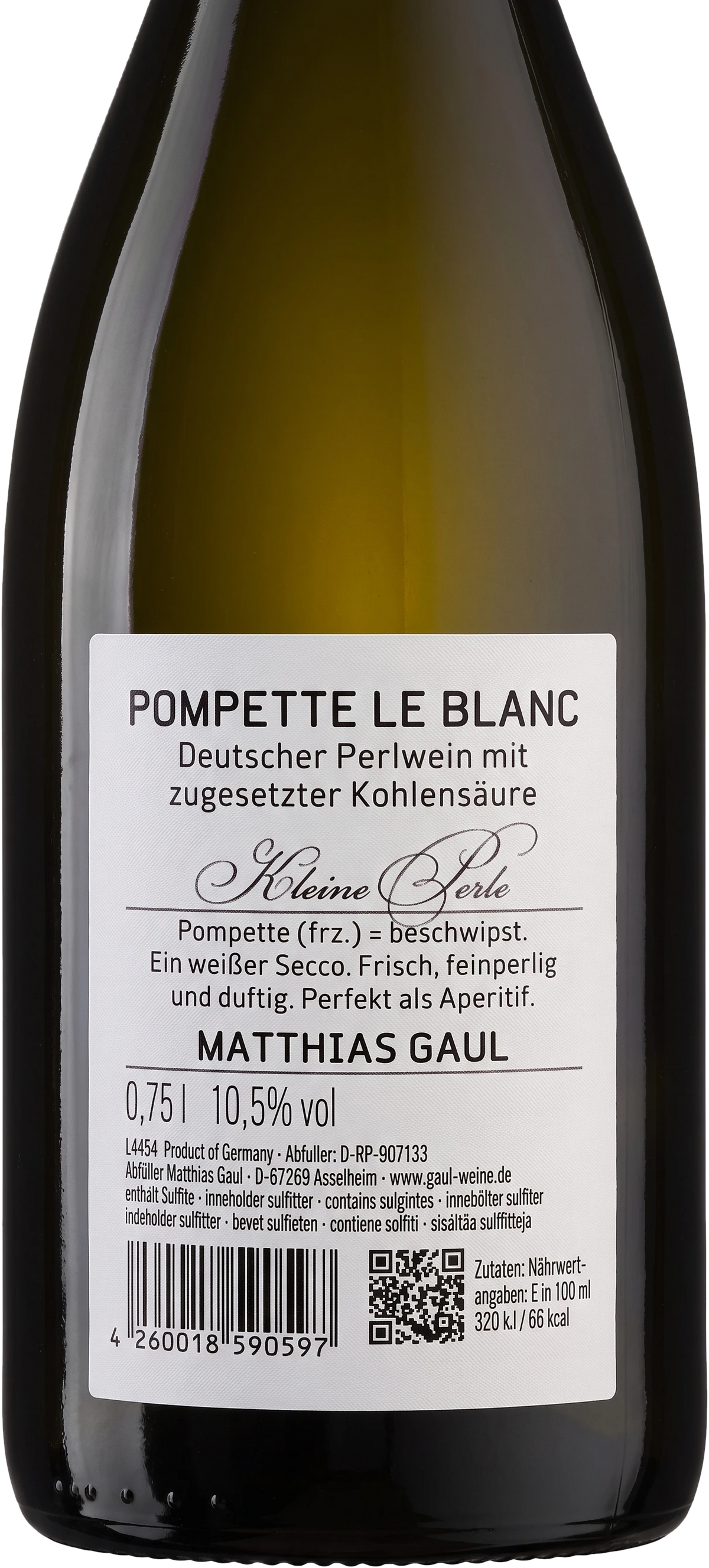 Back label Matthias Gaul Le Blanc secco Pompette