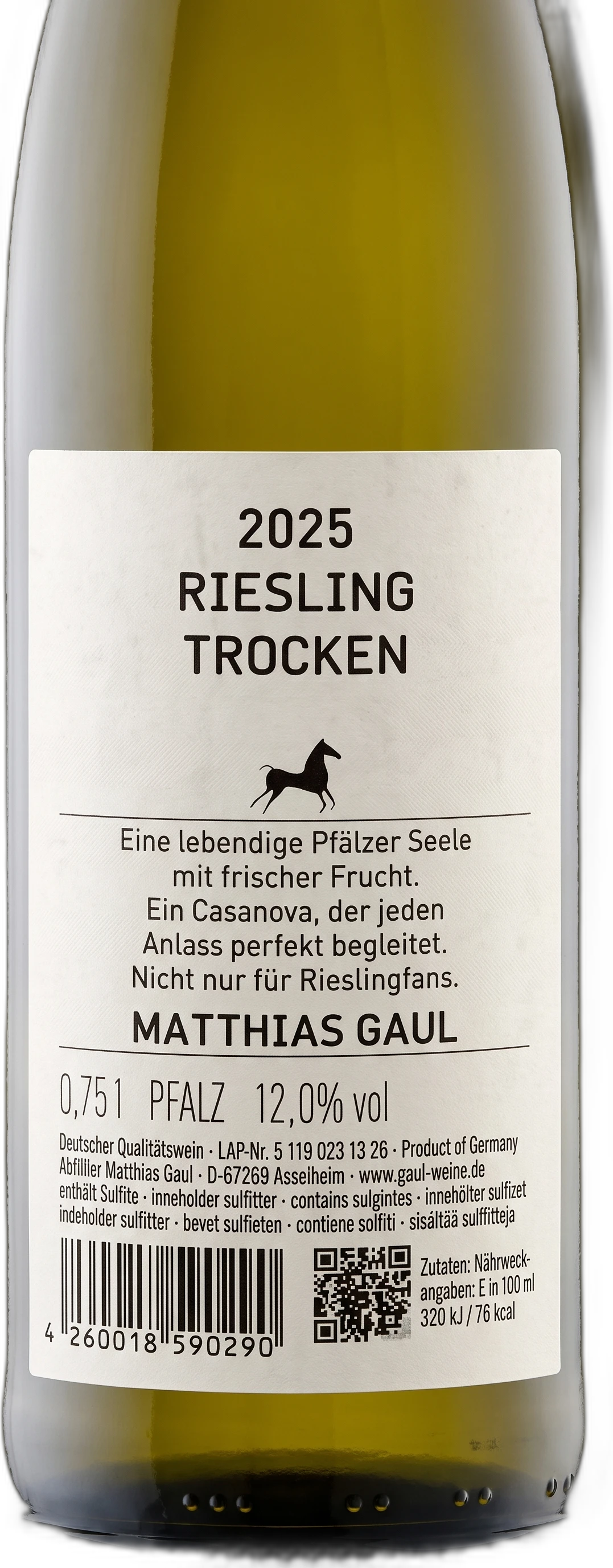 Back label Matthias Gaul Riesling Terrain Calcaire