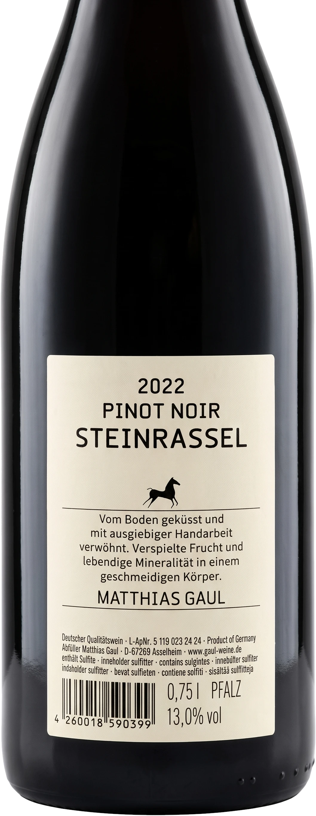 Back label Matthias Gaul Pinot Noir Steinrassel