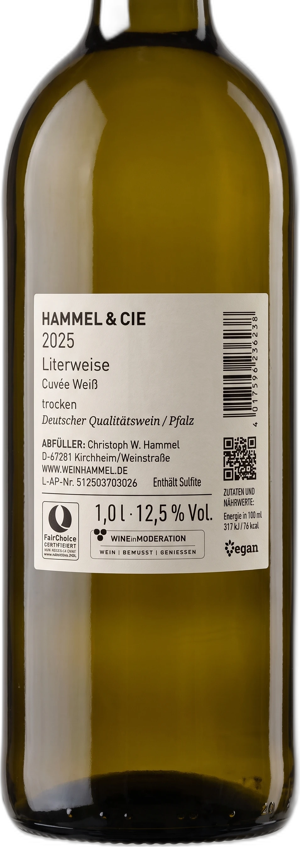 Rücketikett Hammel & Cie Literweise Cuvee weiss trocken 1,0L