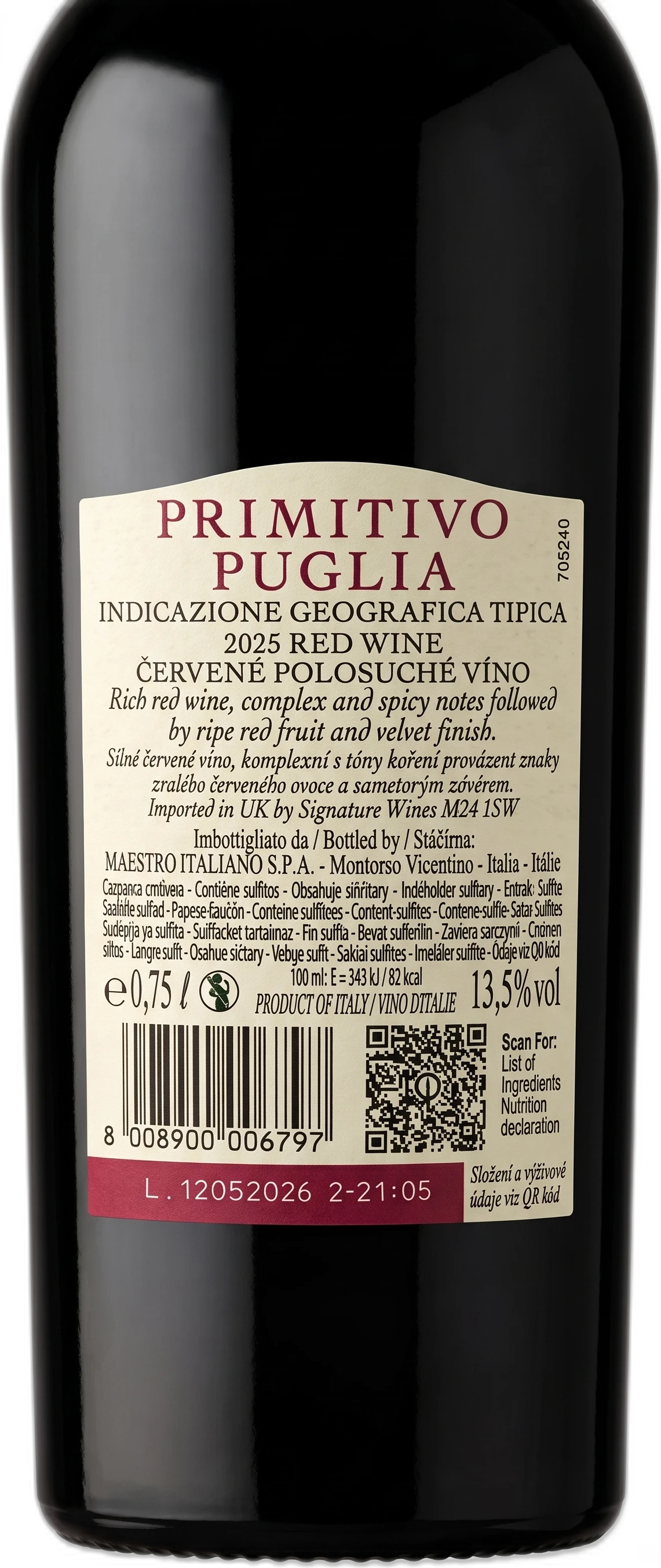Back label Maestro Primitivo Puglia