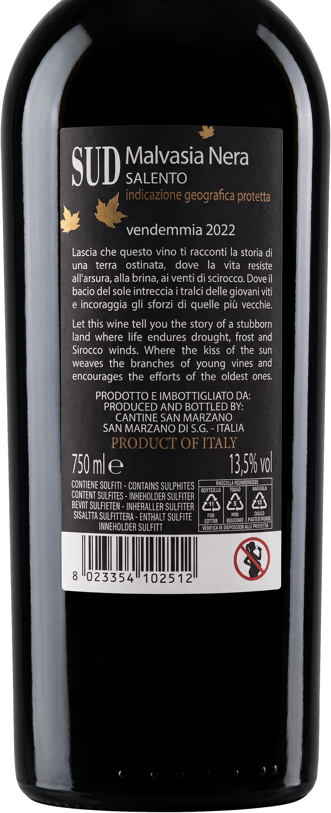 Rücketikett SUD Malvasia Nera