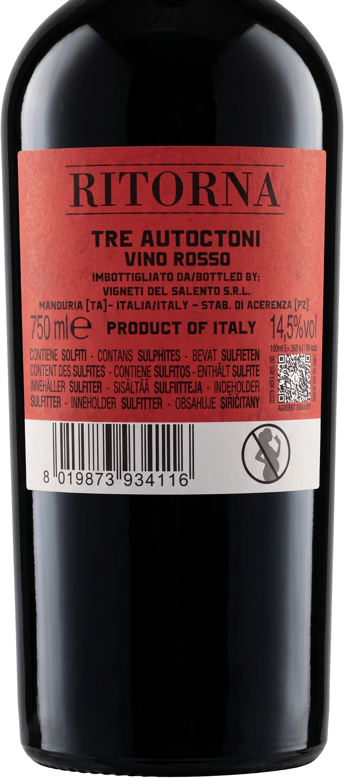 Back label Ritorna Tre Autoctoni Vino Rosso