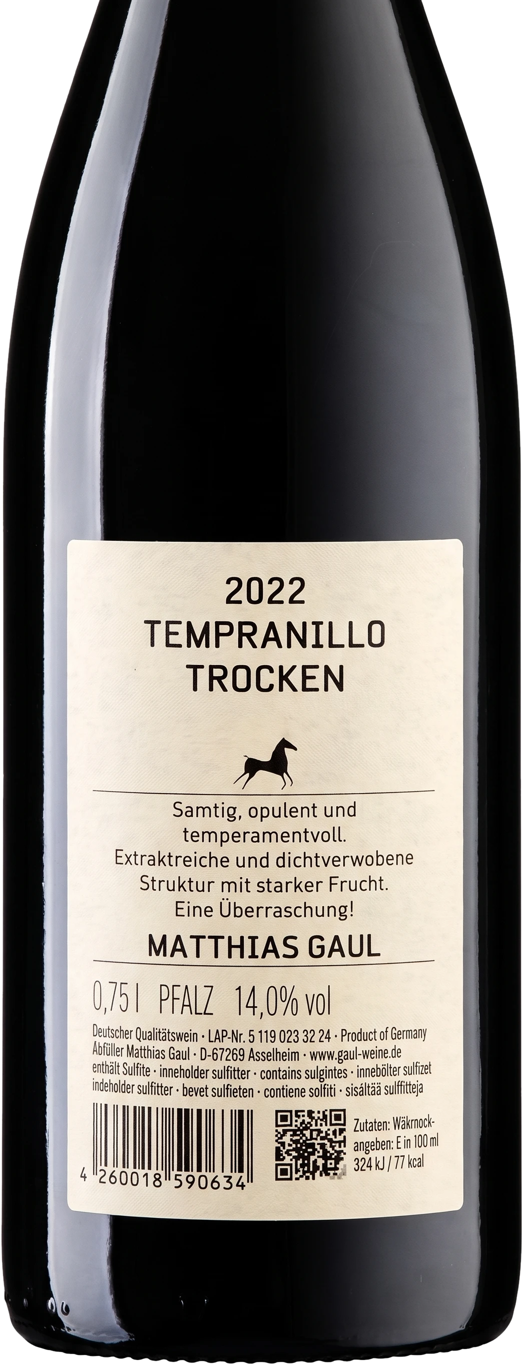 Back label Matthias Gaul Tempranillo