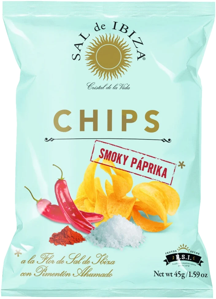 Sal de Ibiza Chips Smoky Paprika: Kartoffelchips in einer Packung, gewürzt mit Rauchpaprika Pimentón de la Vera