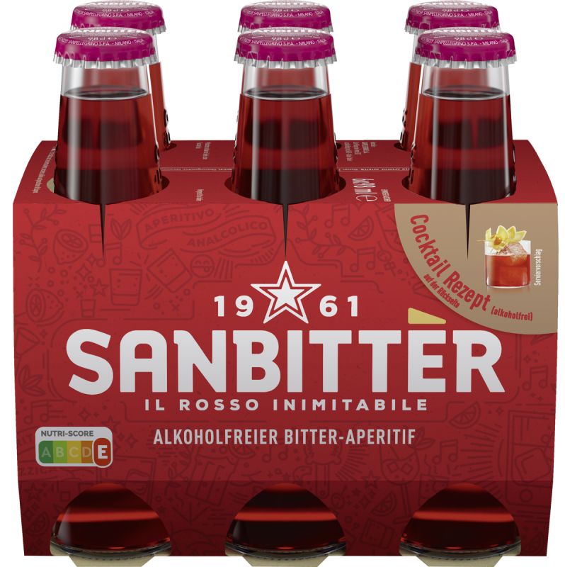 SanBitter Aperitivo von San Pellegrino, 6×0,98l Flaschen mit rotem Bitter-Getränk aus Zitrusfrüchten und Alpenkräutern