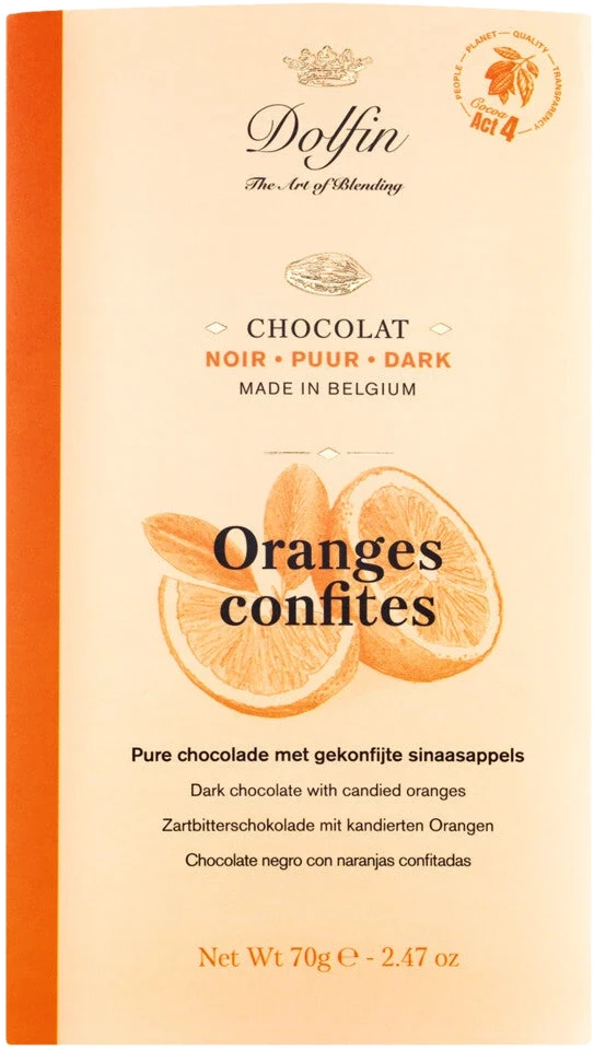 Zartbitter-Schokoladentafel 60 % Kakao mit kandierten Orangenschalen, noir aux écorces d'orange