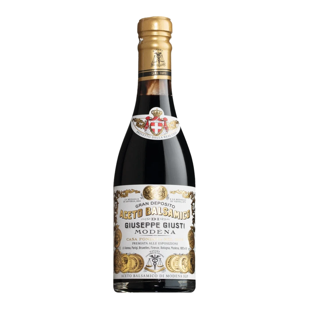 Giusti Aceto Balsamico di Modena IGP 2 Medaglie d'Oro, dunkle Glasflasche mit Etikett, sirupartiger Balsamessig