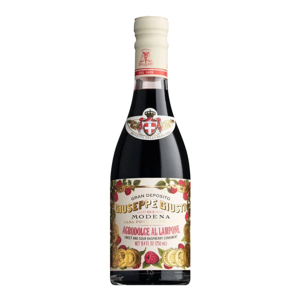 Acetaia Giusti Agrodolce al Lampone – Flasche italienischer Himbeer-Weinessig mit rotem Etikett