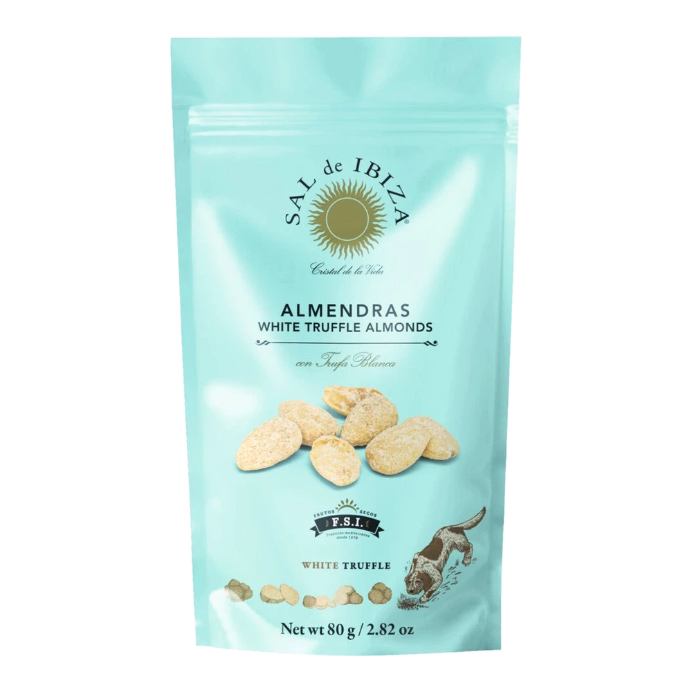 Sal de Ibiza Almendras White Truffle Almonds – geröstete Marcona-Mandeln mit weißem Trüffel in einer Verpackung