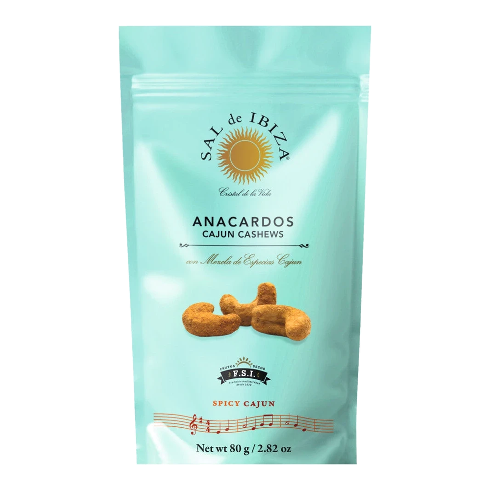 SAL de IBIZA Anacardos Spicy Cajun 80g – geröstete Cashewkerne in einer kleinen Packung mit Cajun-Gewürzmischung