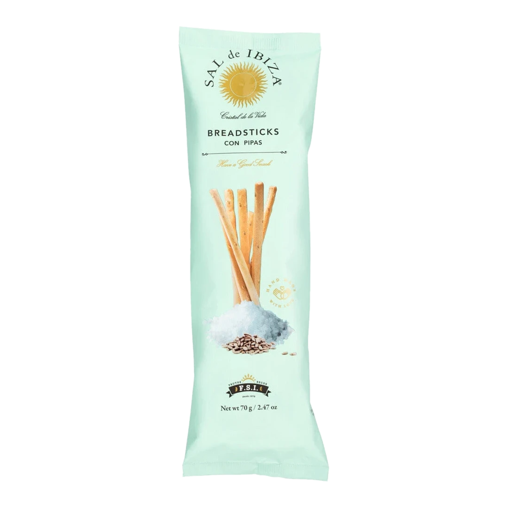 Sal de Ibiza Breadsticks con Pipas: handgerollte Grissini mit Sonnenblumenkernen und Flor de sal
